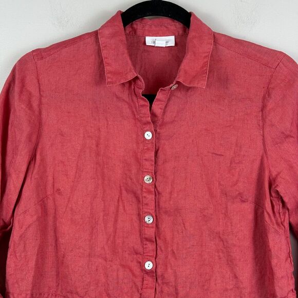 J.Jill Love Linen Top Womens XS Petite Red Watermelon Button Front Tunic Coastal - Picture 2 of 8